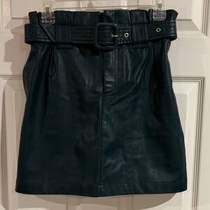 Zara Belted Dark Forest Green Faux Leather Mini Skirt size Medium